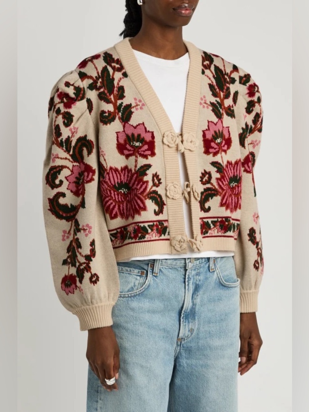 NWOT Farm Rio Ravenala Floral Knit Cardigan Sweater Medium